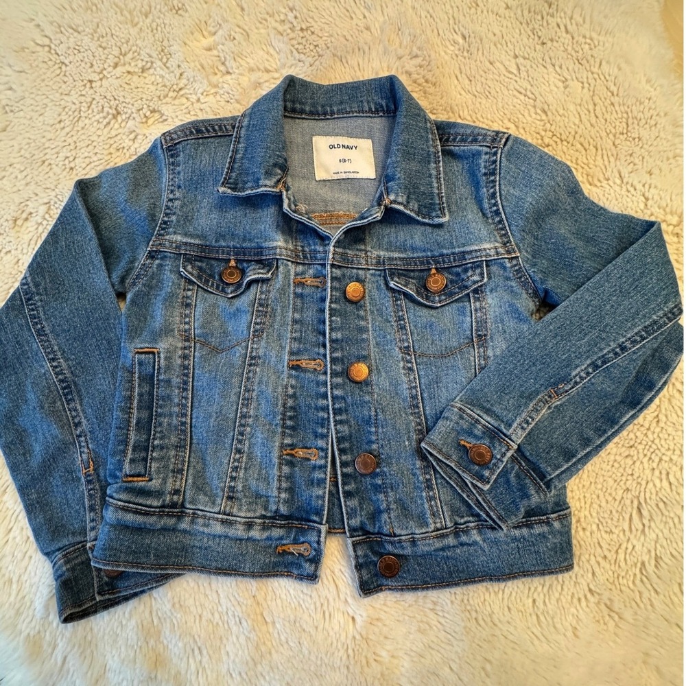 Old Navy Kids Denim Jacket Medium Wash Blue Cotton Blend Size S 6-7